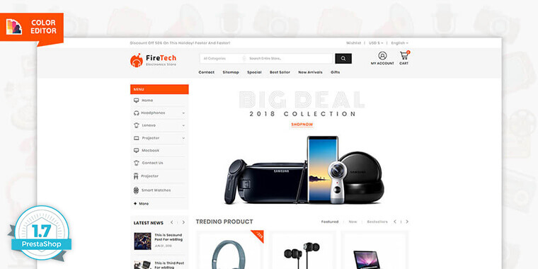 3. Firetech - Free Electronics Digital PrestaShop Template