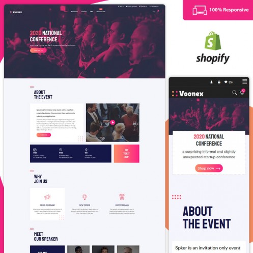 Voonex – Event and Conference Free Shopify Theme